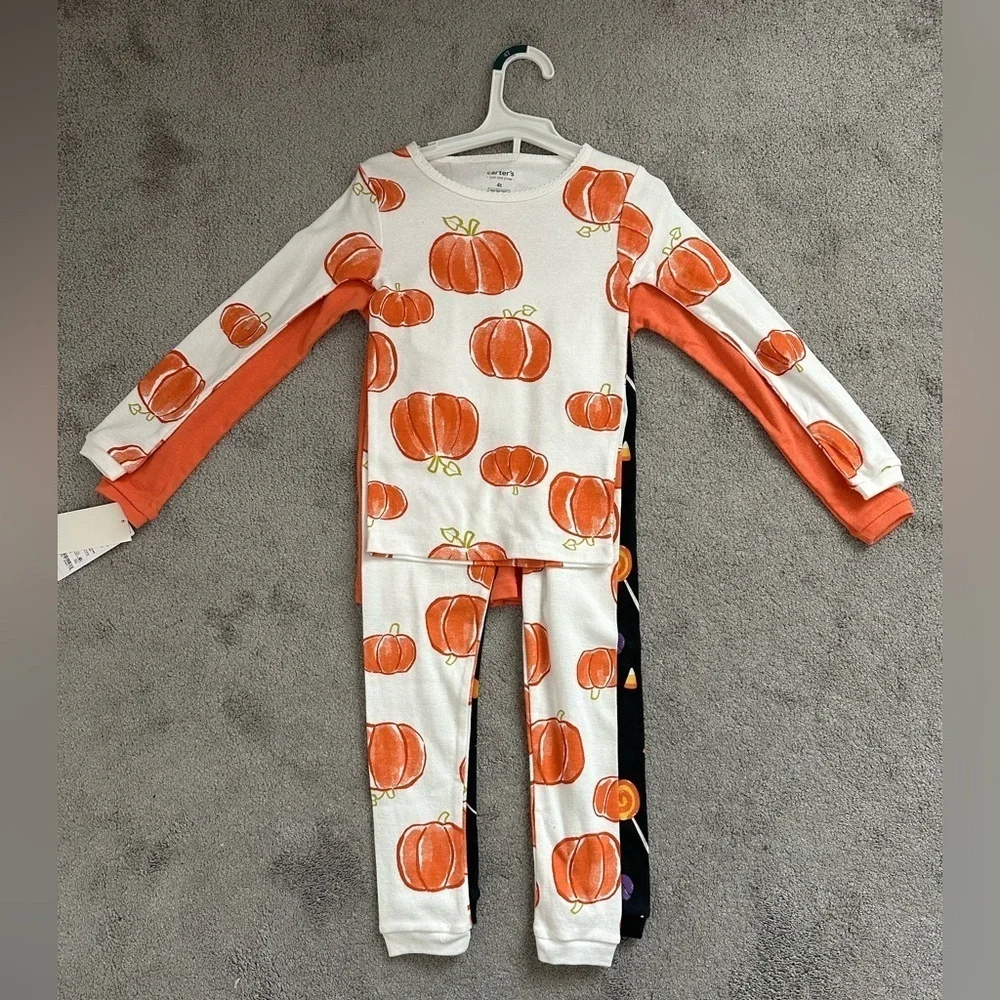 Carter’s Fall Halloween Pumpkin 4-Piece Long-Sleeve Pajama Set 100% Cotton 4T